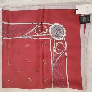 Interlocking G Stirrups Print Scarf In White Red T